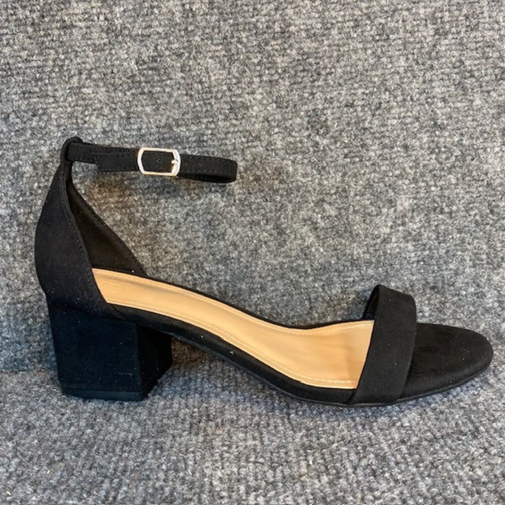 Brand New Just Fab Women's 8.5 Black Faux Suede Leather Ankle Wrap Shoes Sandals